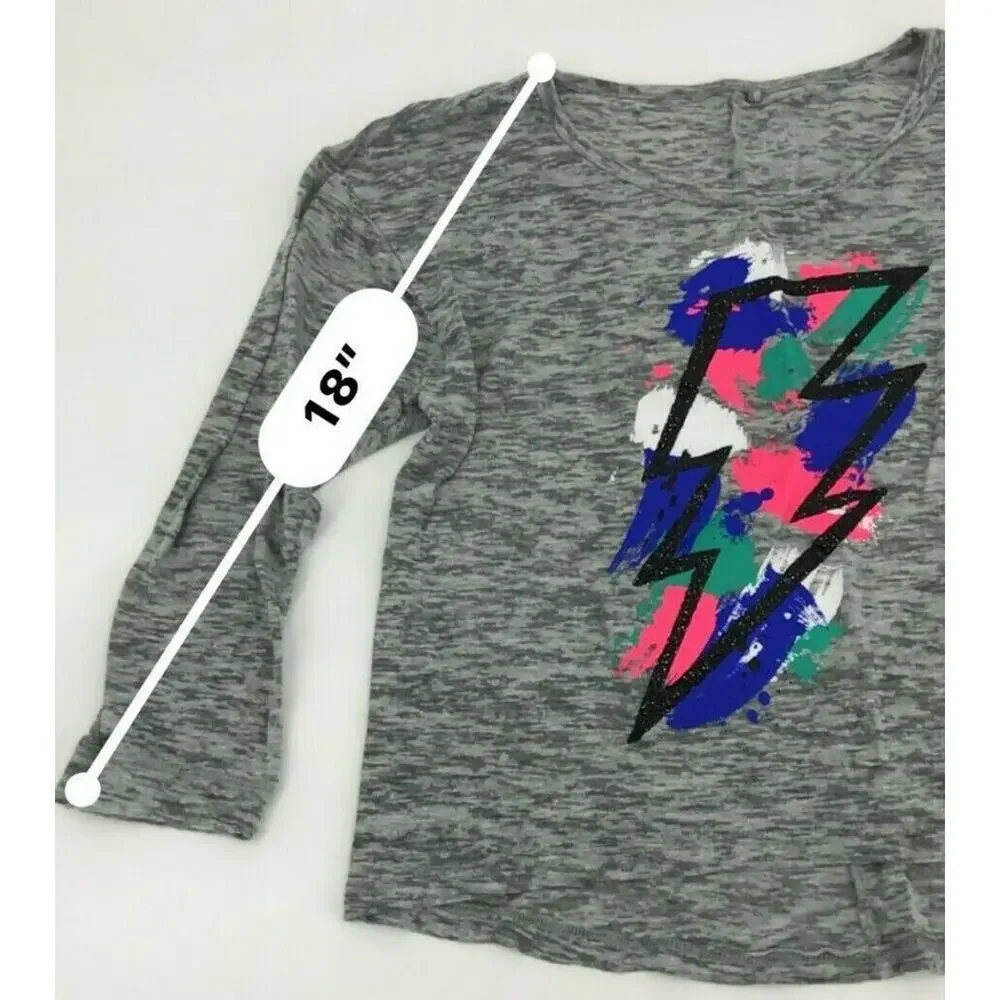 Justice Girls Tee T-Shirt Heathered Colorful Lightning Bolt Long Sleeve Sz 12